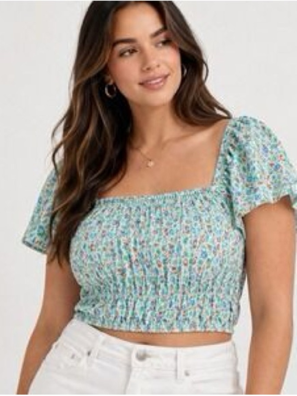 Lane Bryant Top. S 18. Cropped. Mint green. Floral.